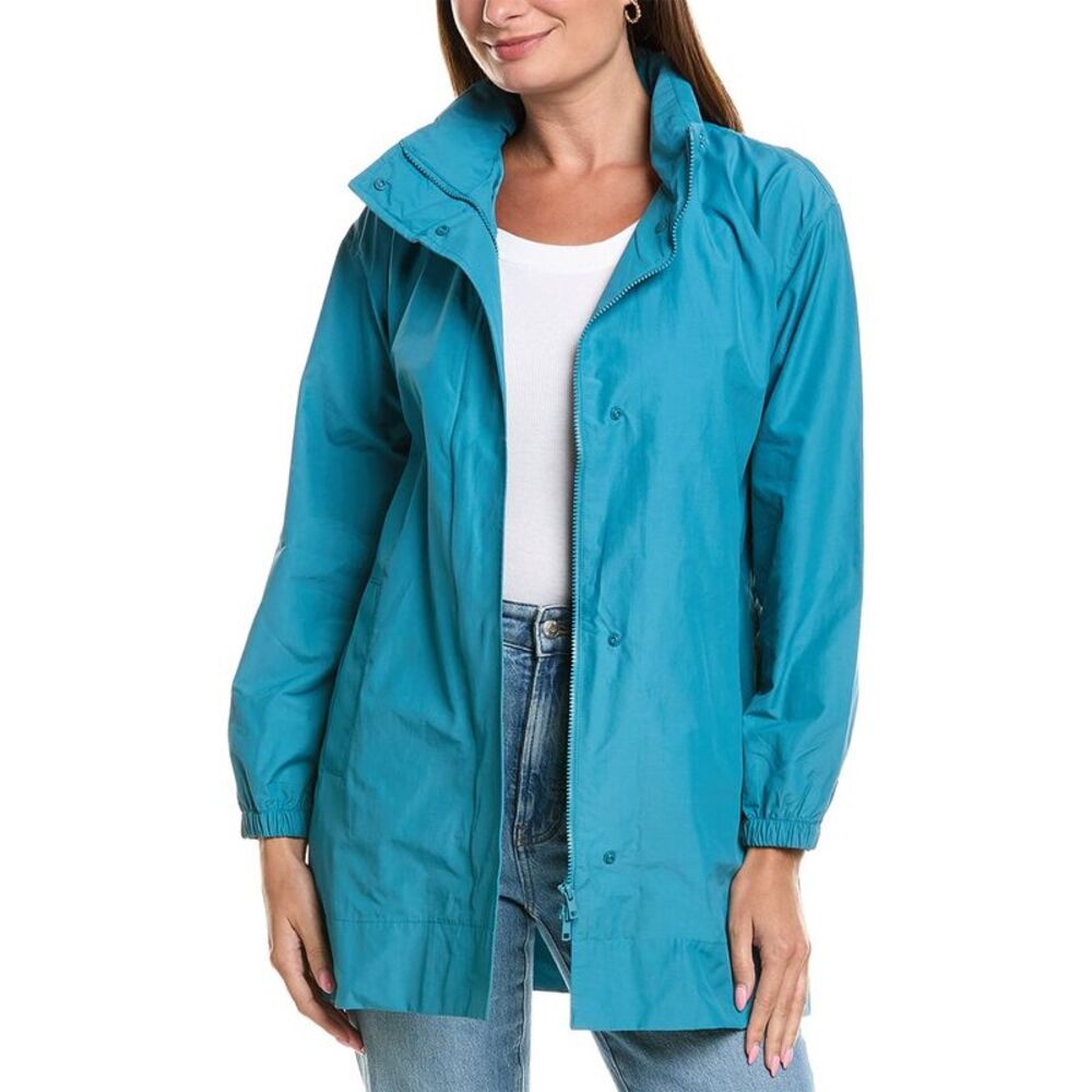 Eileen Fisher Womens Petite Stand Collar Long Coat, Blue